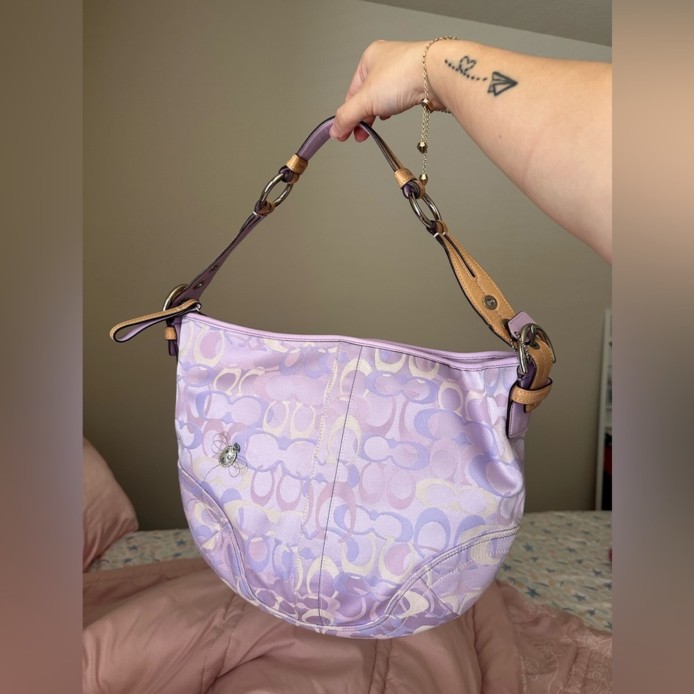 Vintage Coach lavender signature ladybug bee hobo bag